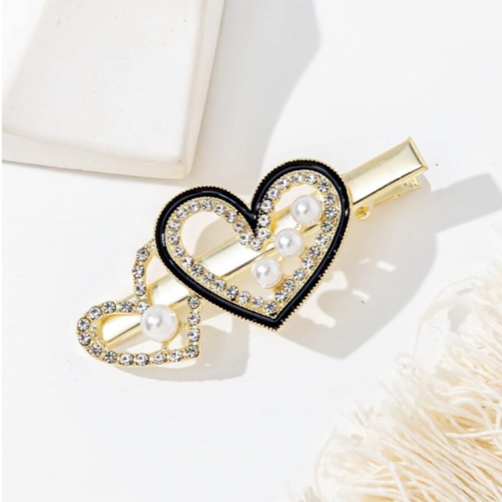 Rhinestone Hearts Hair Clip